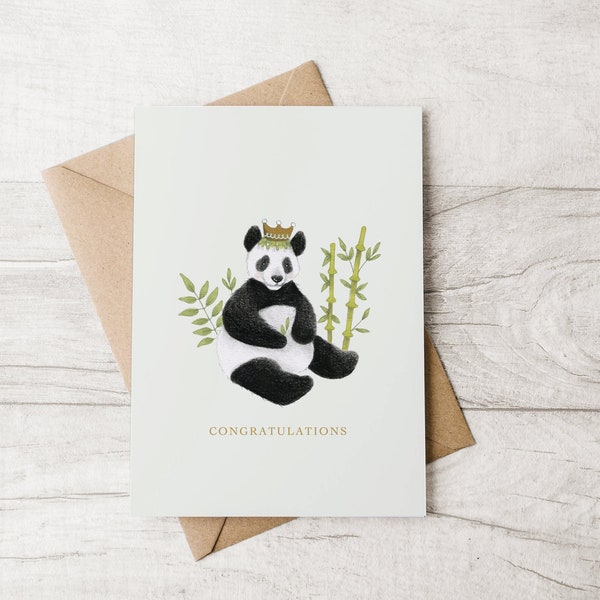 Panda Congratulations Card - Illustrated Greetings - Blank Inside - Birthday Card - New Job - Graduation