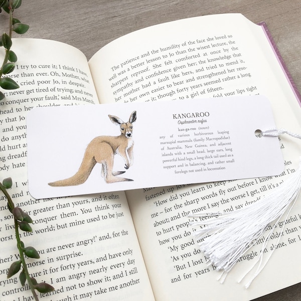 Kangaroo Bookmark - Australian Wildlife Bookmark - Card Bookmark with Tassel - Kangaroo Illustration