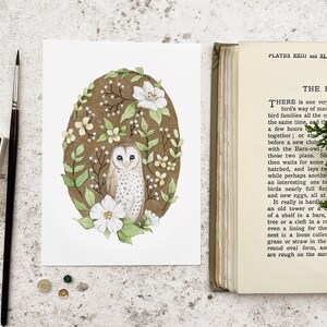 Barn Owl Postcard A6 Wall Art Print Children's Owl Illustration Cottagecore Woodland Nursery Autumn Animal Nature Decor British Bird image 4