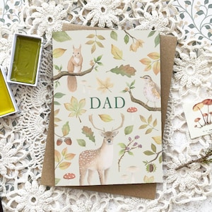 Carte PAPA Anniversaire Fête des Pères Carte de voeux Animaux de la forêt Cerfs Jardin Oiseau Design