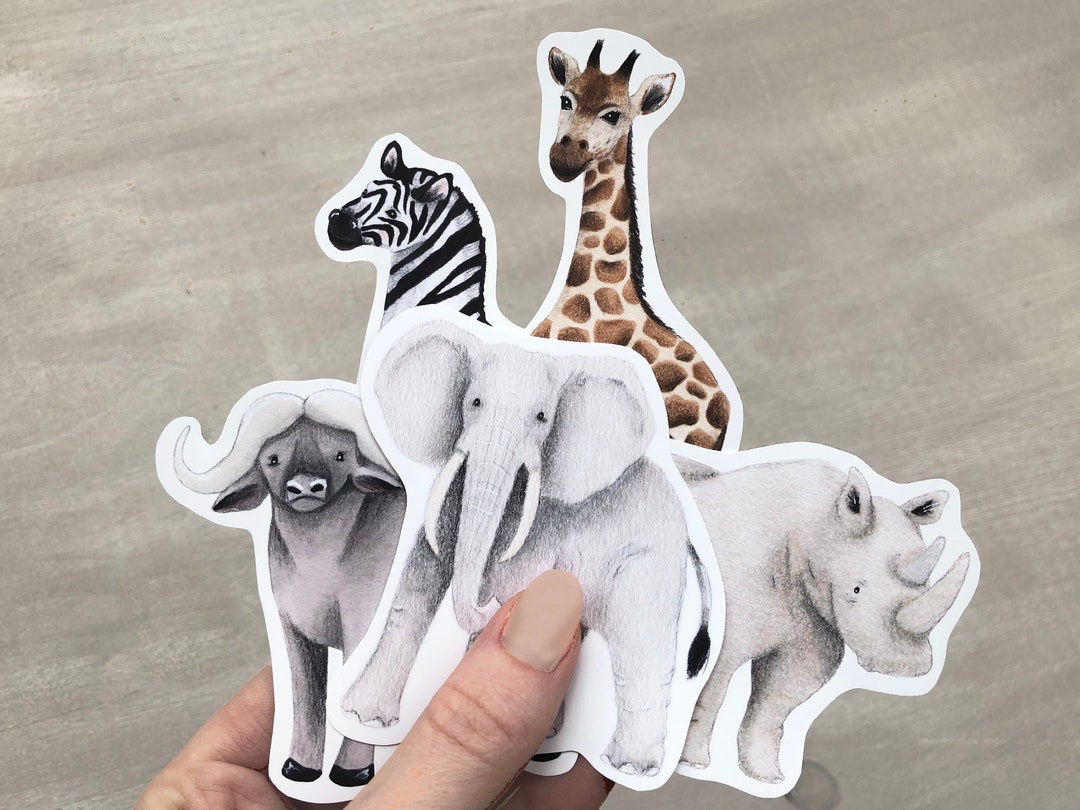 Safari Animal Sticker Set of 5 Illustrated Stickers Etsy