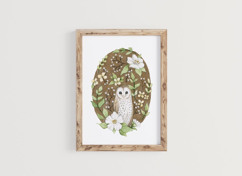 Barn Owl Postcard A6 Wall Art Print Children's Owl Illustration Cottagecore Woodland Nursery Autumn Animal Nature Decor British Bird image 3