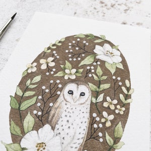 Barn Owl Postcard A6 Wall Art Print Children's Owl Illustration Cottagecore Woodland Nursery Autumn Animal Nature Decor British Bird image 2