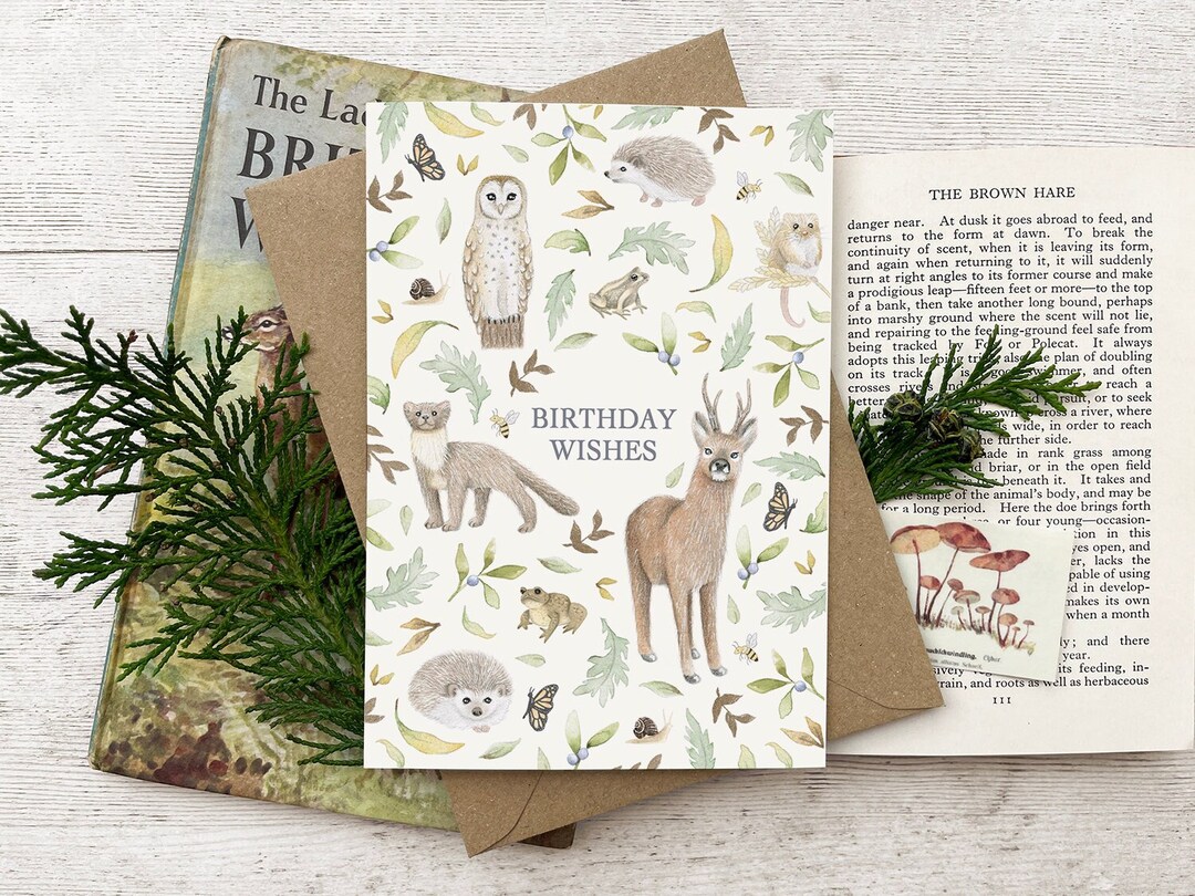 Woodland Animal Birthday Card A6 Deer Hedgehog Barn Owl - Watercolour ...