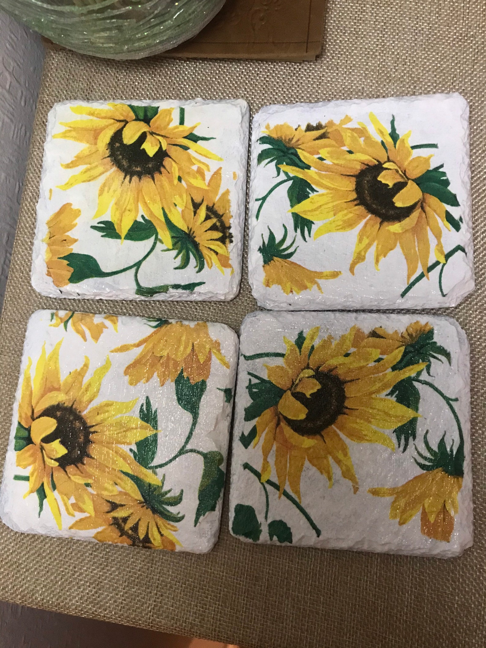 Hand painted slate sunflower coasters Etsy