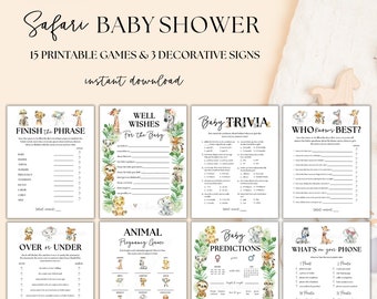Safari-babyshowergames: 15 afdrukbare activiteiten en borden (digitale download)
