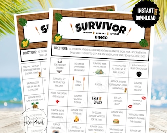 Survivor Printable Bingo Game, Survivor Download, Oglądanie gry imprezowej, Survivor Digital, Survivalist TV, Survivor Party, Survivor Game