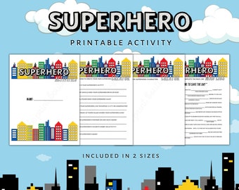 スーパーヒーローマッドリブス印刷可能アクティビティ：キッズパーティーゲーム（デジタルダウンロード）