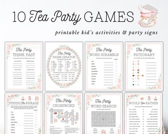 Tea Party Games for Kids Printable, Printable Kid's Tea Party Games, Kid's Tea Party Bundle, Tea Party Decor, Tea Party Printable Games