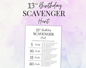 13th Birthday Scavenger Hunt Printable, Birthday Scavenger Hunt for Teens, 13th Birthday Printable, 13th Scavenger Hunt, 13th Birthday Game