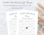 Baby Shower Gift Bingo, Printable Baby Gift Bingo, 30 Prefilled Unique Baby Bingo Cards, Printable Baby Shower Bingo Game, Baby Gift Bingo