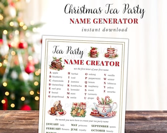 Christmas Tea Party Name Creator, Tea Party Name Creator, Tea Party Name Generator, Peppermint Tea, Tea Party Games, Christmas Printable