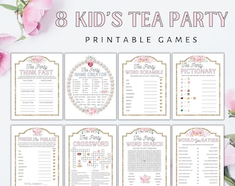 Tea Party Games for Kids Printable, Printable Kid's Tea Party Games, Kid's Tea Party Bundle, Tea Party Games, Tea Party Printable Games