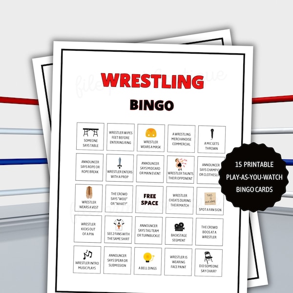 Wrestling Bingo, Wrestling Printable Bingo, Play as You Watch Bingo, Wrestling Printable, Wrestling Games, Wrestling Party, Wrestler Games