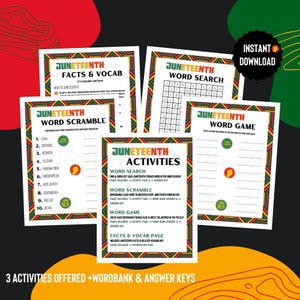 Juneteenth Activity Bundle: Word Search, Scramble, Game (Digital Download)