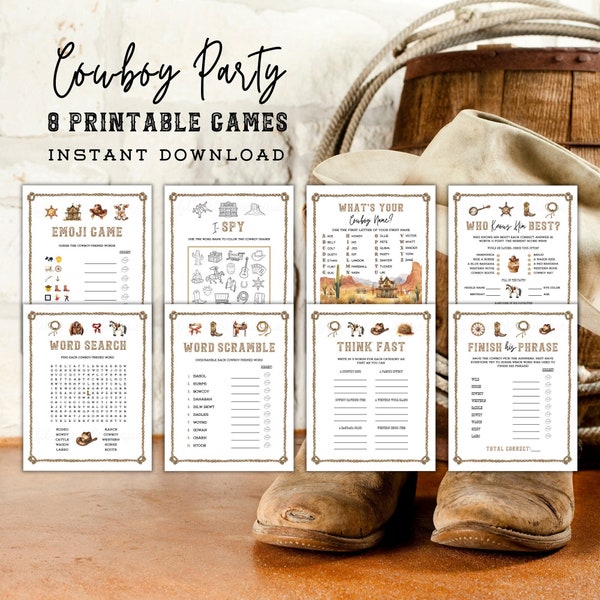 Cowboy Games for Kids Printable, Printable Cowboy Games, Boy's Cowboy Bundle, Cowboy Party Games, Cowboy Printable Games, Western Games