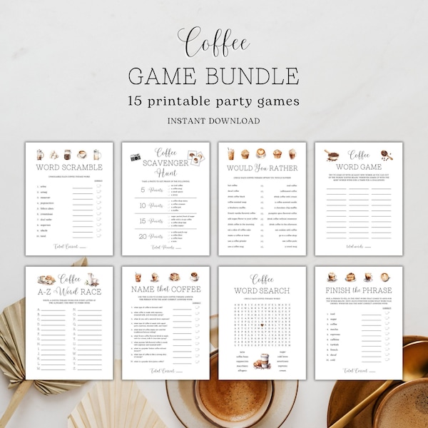 Coffee Games Printable, Coffee Activities, Coffee Shop Games, Coffee Game Bundle, Minimalist Coffee Games, Coffee Printable Games, Coffee