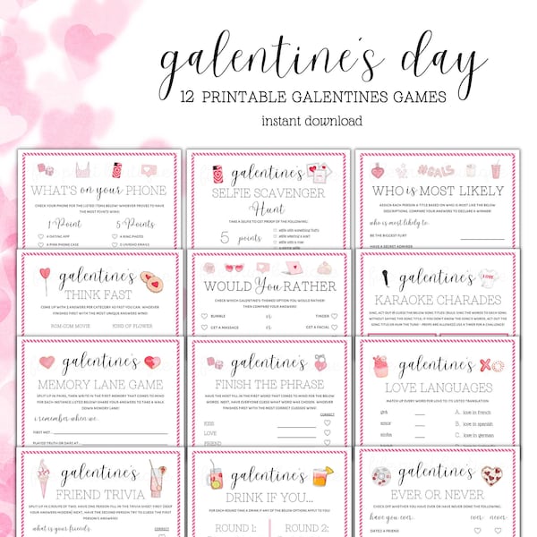 Galentine's Day Game Bundle Printable, Galentine's Printable Games, Galentine's Game Bundle, Galentine's Day Games, Girl's Galentine's Games