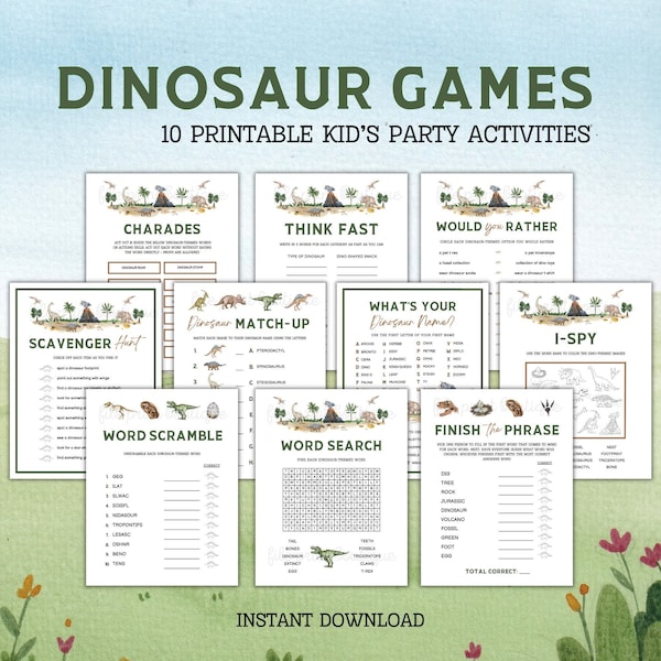 Dinosaur Party Games, Printable Dinosaur Games, Dinosaur Games for Kids, Dinosaur Birthday Games, Dinosaur Activities, Dinosaur Party