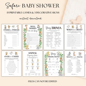 Safari Baby Shower Games: 15 Printable Activities & Signs (Digital Download)