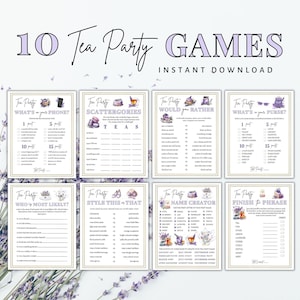 Tea Party Games Printable, Tea Party Activities, Ladies Tea Party Games, Tea Party Bundle, Lavender Tea Party Games, Tea Party Game, Purple