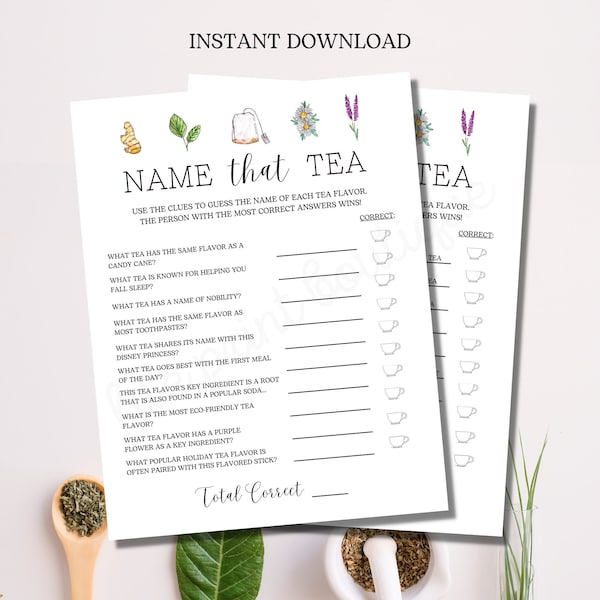 Name That Tea Flavor, Tea Party Printable Game, Tea Party Activity, Tea Party Printable, Tea Party Download, Tea Flavor Game, Tea Party