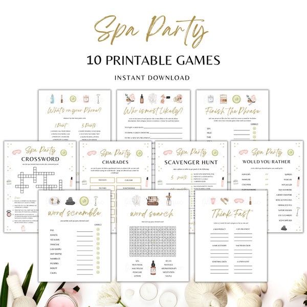 Spa Party Printable Games, Pamper Party Games, Teen Spa Party, Adult Spa Party, Spa Games, Printable Spa Bundle, Spa Birthday, Spa Party