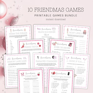 Friendsmas Printable Games, Pink Friendsmas Games, Printable Friendsmas Activities, Drink If, Christmas Party Games, Friendmas Game Bundle