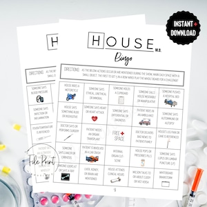 House MD Bingo stampabile, House Bingo, House TV Show, House Viewing Party, House Printable, House MD, Dr. House, Lisa Cuddy, Foreman, Taub