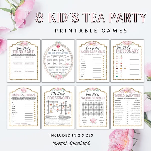 Tea Party Games for Kids Printable, Printable Kid's Tea Party Games, Kid's Tea Party Bundle, Tea Party Games, Tea Party Printable Games