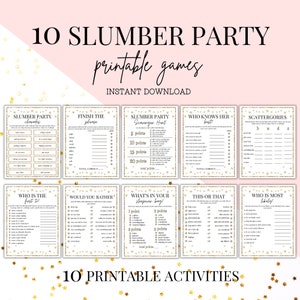 Slumber Party Games Printable Slumber Party Activities - Etsy