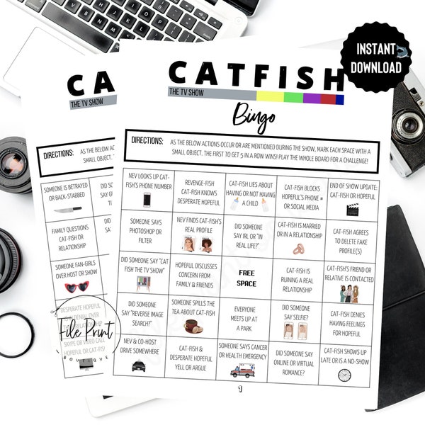 Catfish the TV Show Printable Bingo, Catfish Download, Viewing Party Game, MTV, Catfish Bingo, Virtual Catfish Bingo,  Catfish Printable