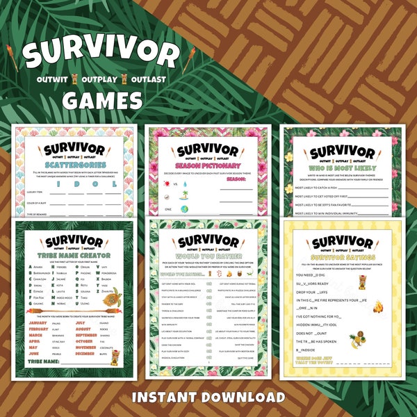 Survivor Party Games afdrukbaar, Survivor Games, Survivor downloaden, Survivor Game Bundle, Survivor Party Games, Survivor afdrukbaar