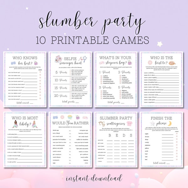 Sleepover Party Games Printable, Slumber Party Games Bundle, Tween Slumber Party, Printable Sleepover Games, Slumber Party Printable