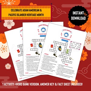 AAPI Heritage Month Printable Crossword AAPI Printable AAPI Kid #39 s