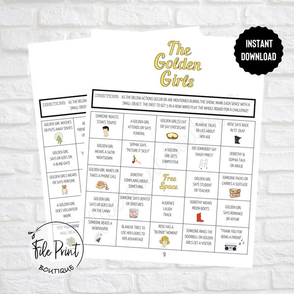 Golden Girls inspired Printable Bingo, Golden Girls Games, Golden Girls Gifts, Golden Girls party, Printable Bingo, Instant Download