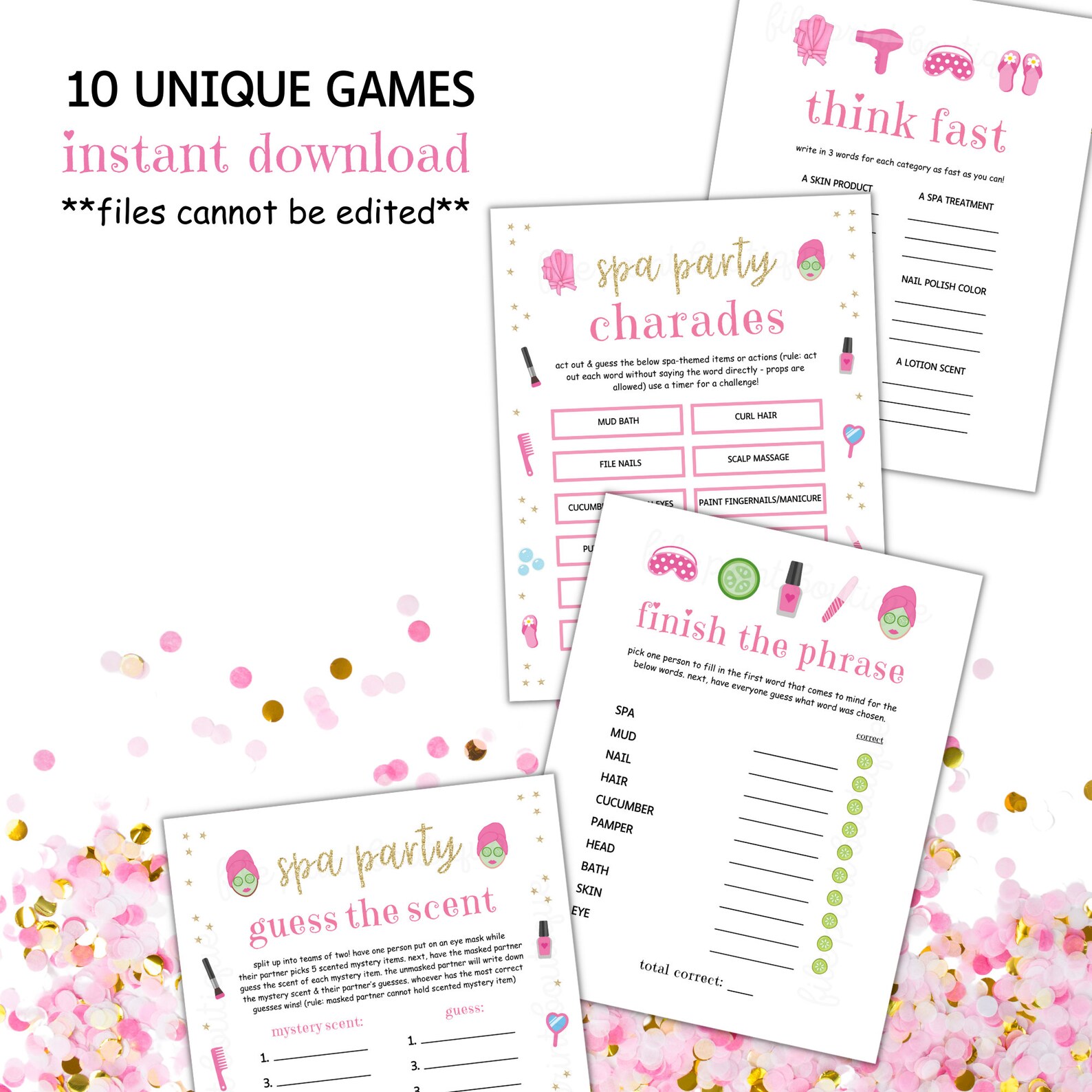 Spa Party Printable Games Kid's Spa Party Games Spa - Etsy