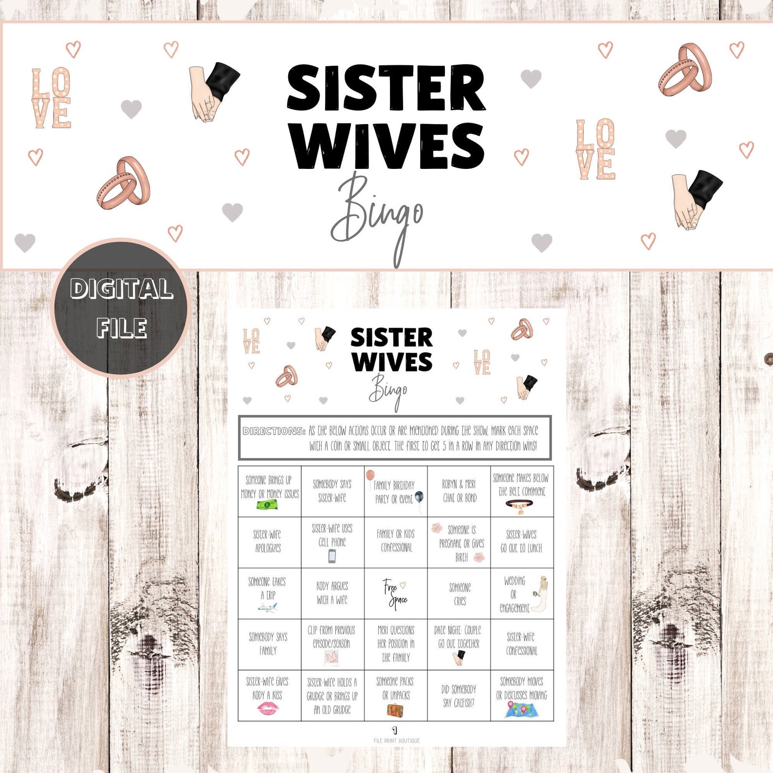 Sister Wives Printable Bingo Instant Download Digital Etsy