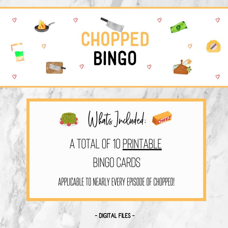 Chopped Printable Bingo, Chopped Digital File, Chopped TV Viewing Party