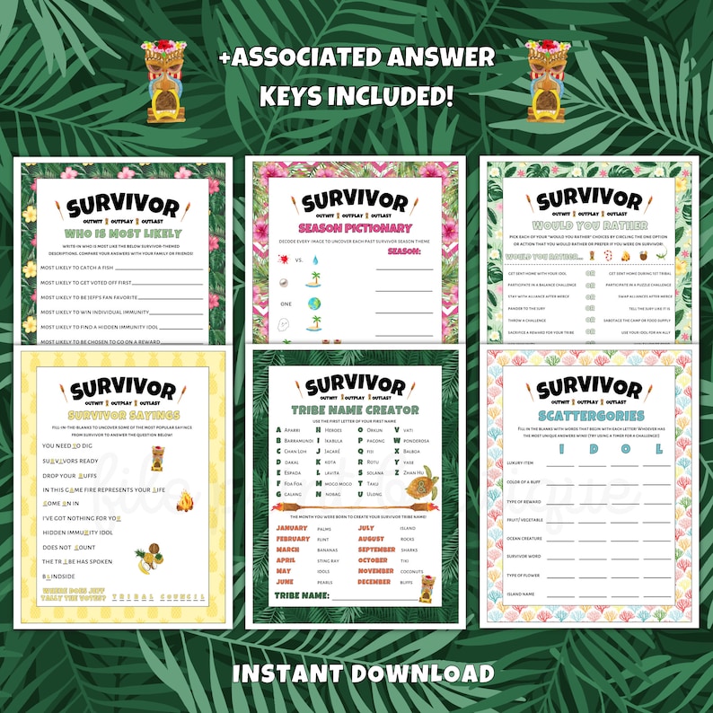 Survivor Party Games Printable, Survivor Games, Survivor Download ...