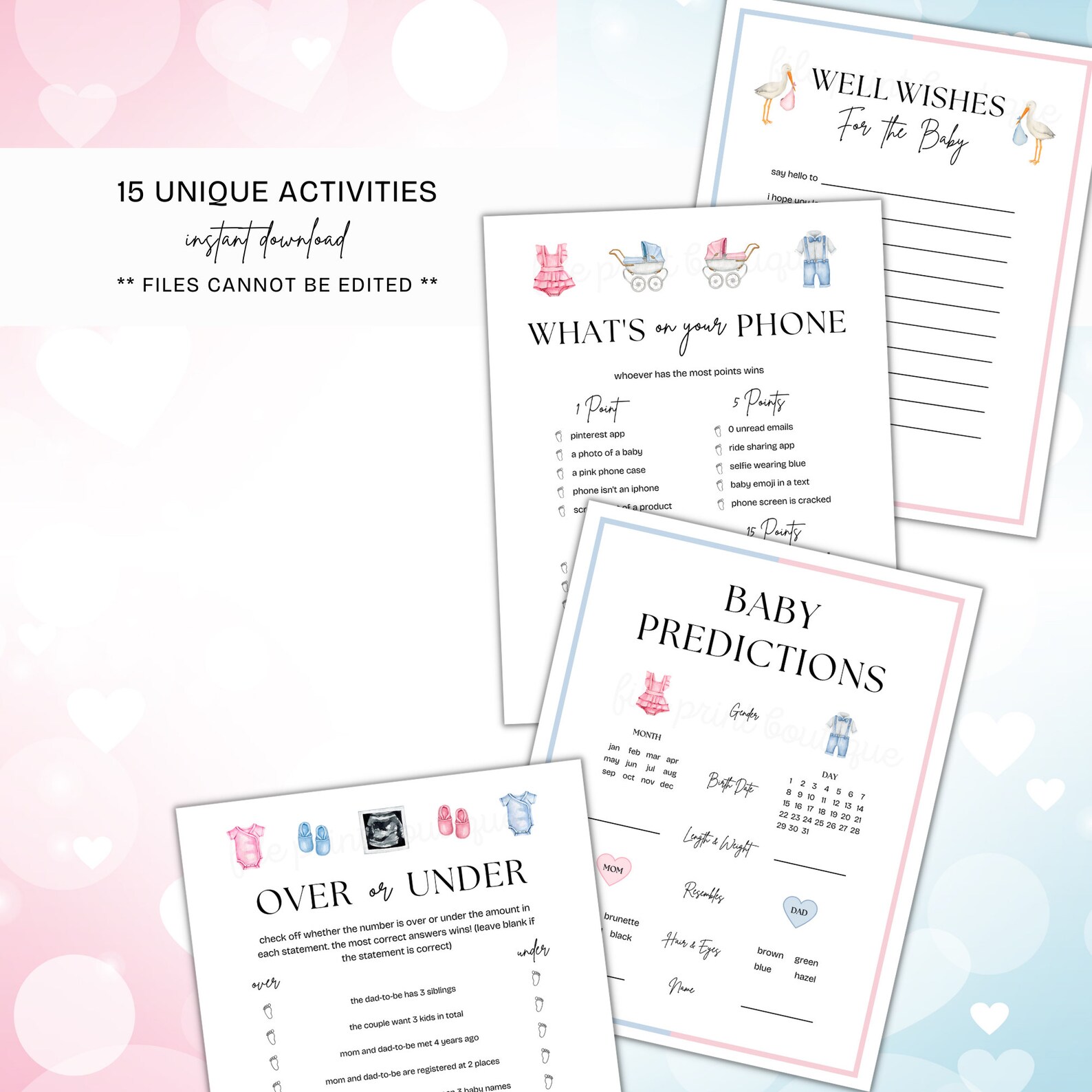 Gender Reveal Party Games, Printable Gender Reveal Activities, Gender ...