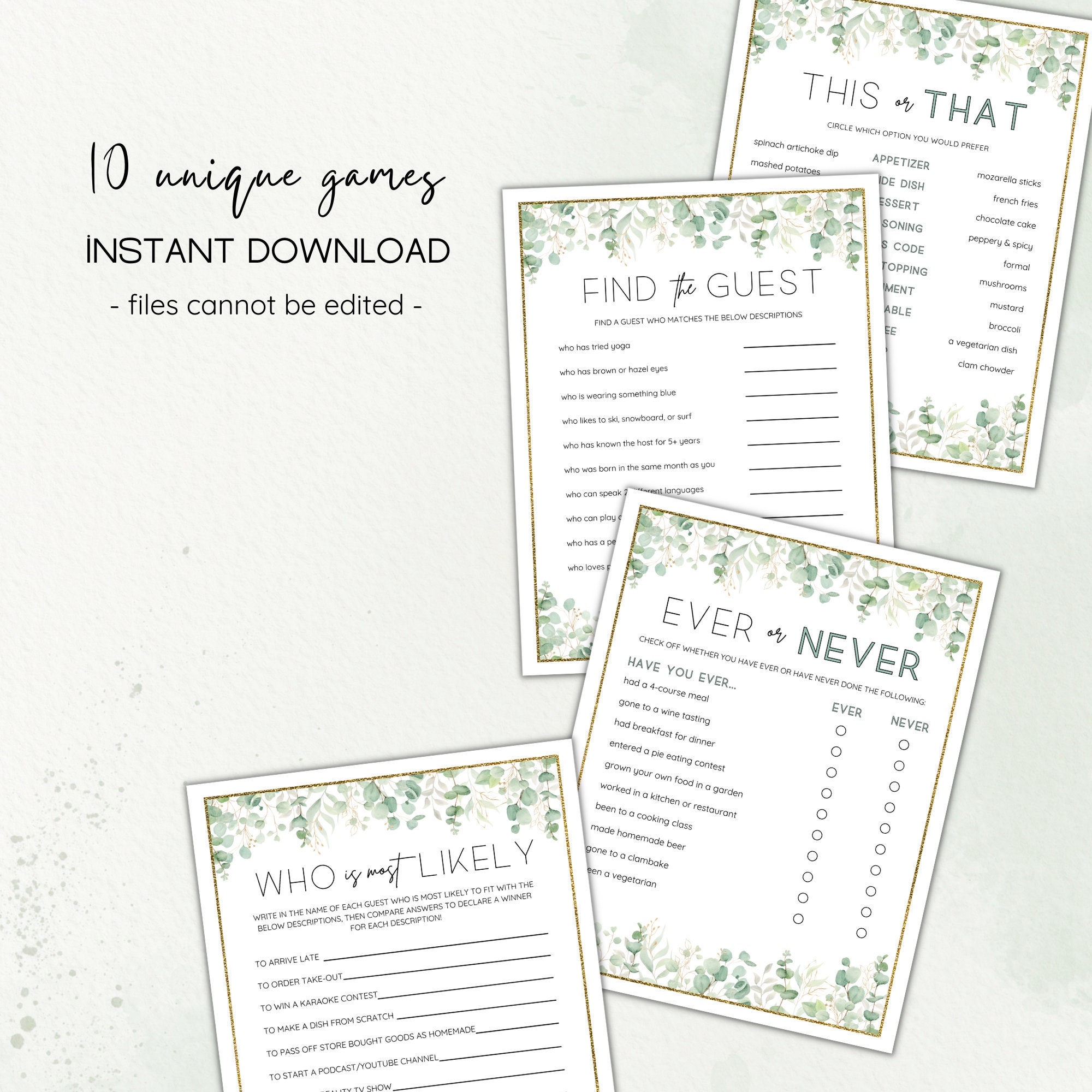 Dinner Party Games Printable, Dinner Party Activities, Minimalist Party