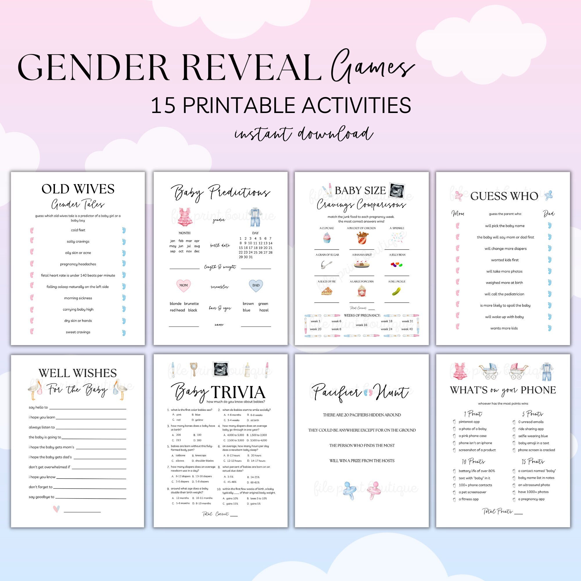 Gender Reveal Party Games Printable Gender Reveal Activities - Etsy