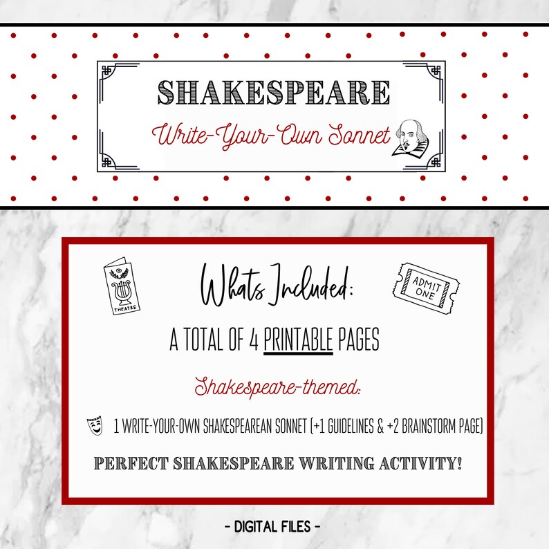 Shakespeare Printable Sonnet Activity, Shakespeare Write-your-own Sonnet, Shakespearean Sonnet ...
