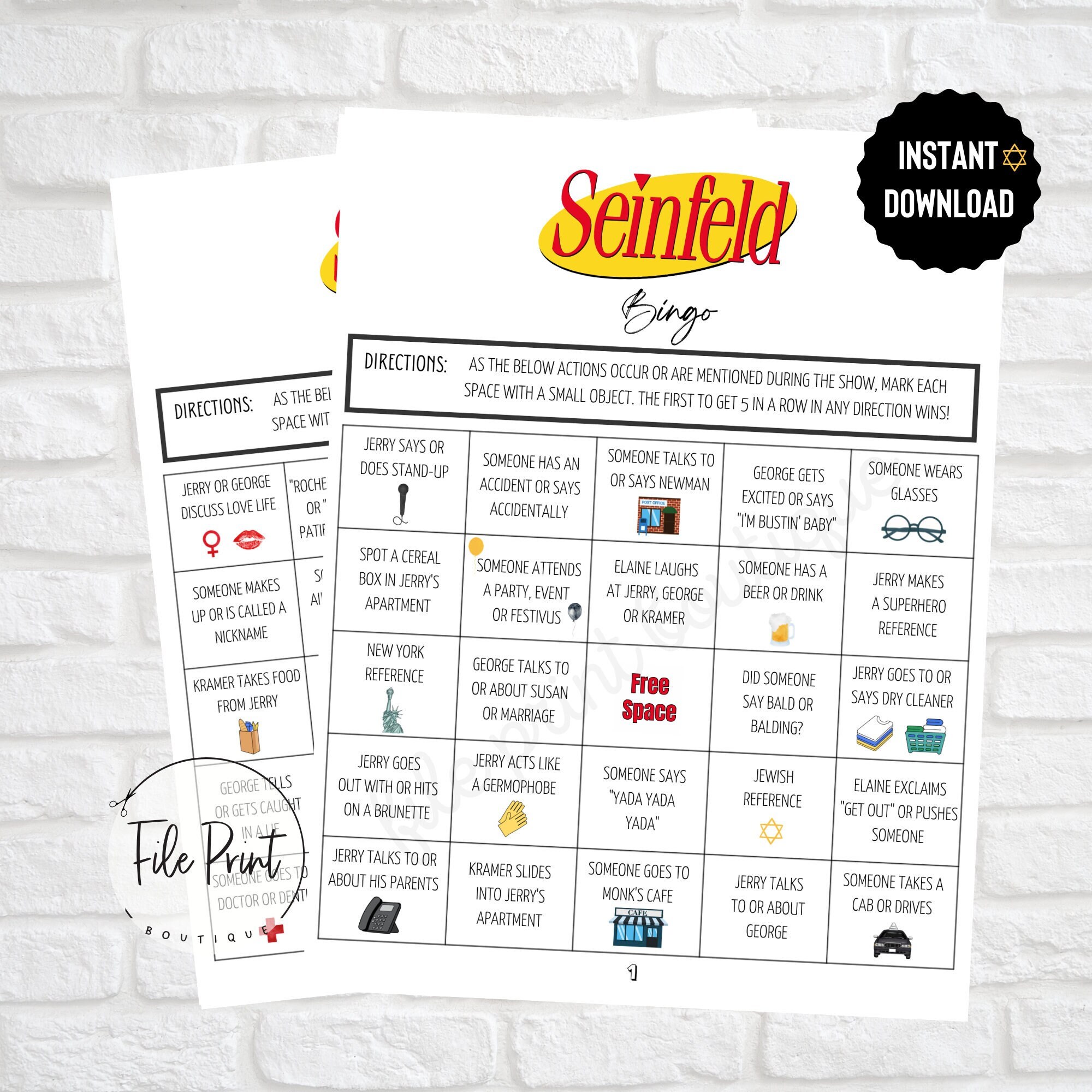 Seinfeld Printable Bingo Game, Seinfeld Digital Download, Seinfeld ...