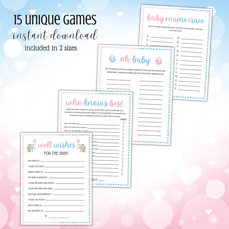 Gender Reveal Printable Games Gender Reveal Bundle Gender - Etsy