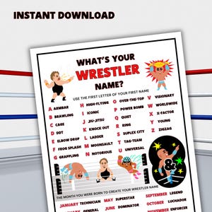 Wrestler Name Creator: Printable Wrestling Party Game (Digital Download)