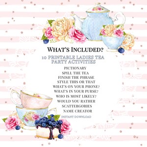 Tea Party Games Printable Tea Party Activities Ladies Tea - Etsy Canada