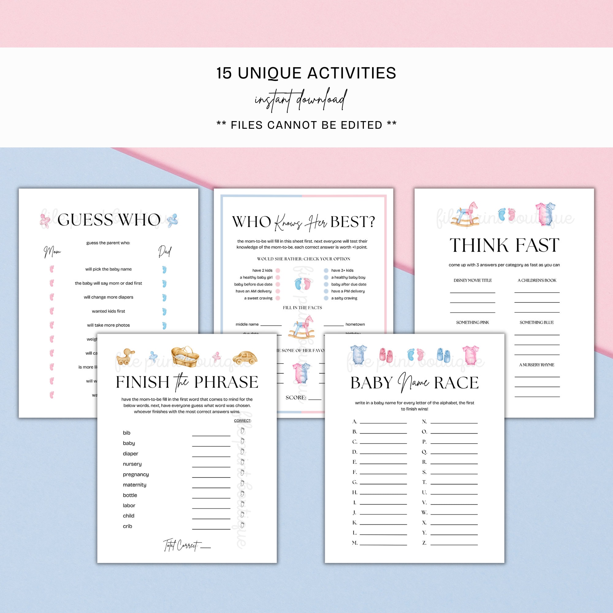 Gender Reveal Party Games, Printable Gender Reveal Activities, Gender ...