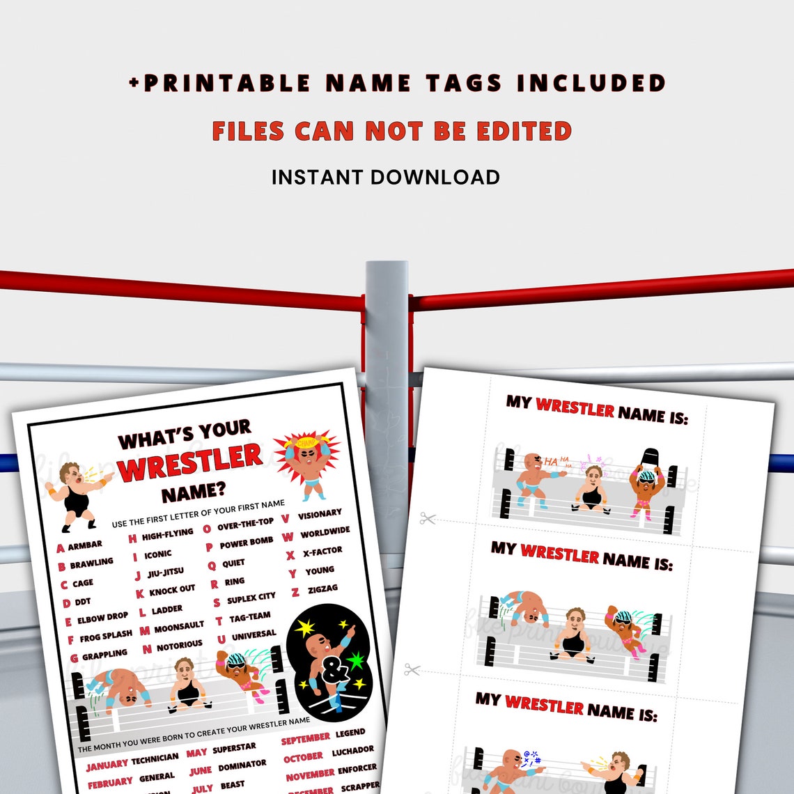 Wrestling Printable Games, Wrestling Party Games, Printable Party Games, Wrestling Printable ...